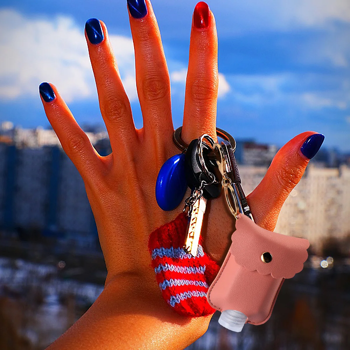 

1Pcs Bottle Keychain Portable Cover Lightweight Protective Case for Cosmetics Perfume Disinfectant Hand Gel