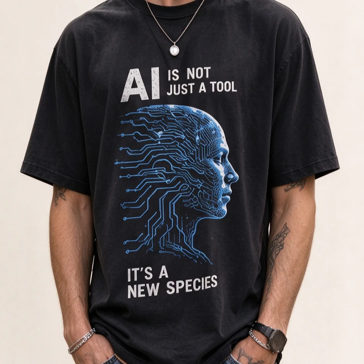 Vintage AI Theme T Shirt Unisex Short Sleeve AI Is Not Just A Tool Circuit Human Head Print Retro Street Fashion Cotton Tops