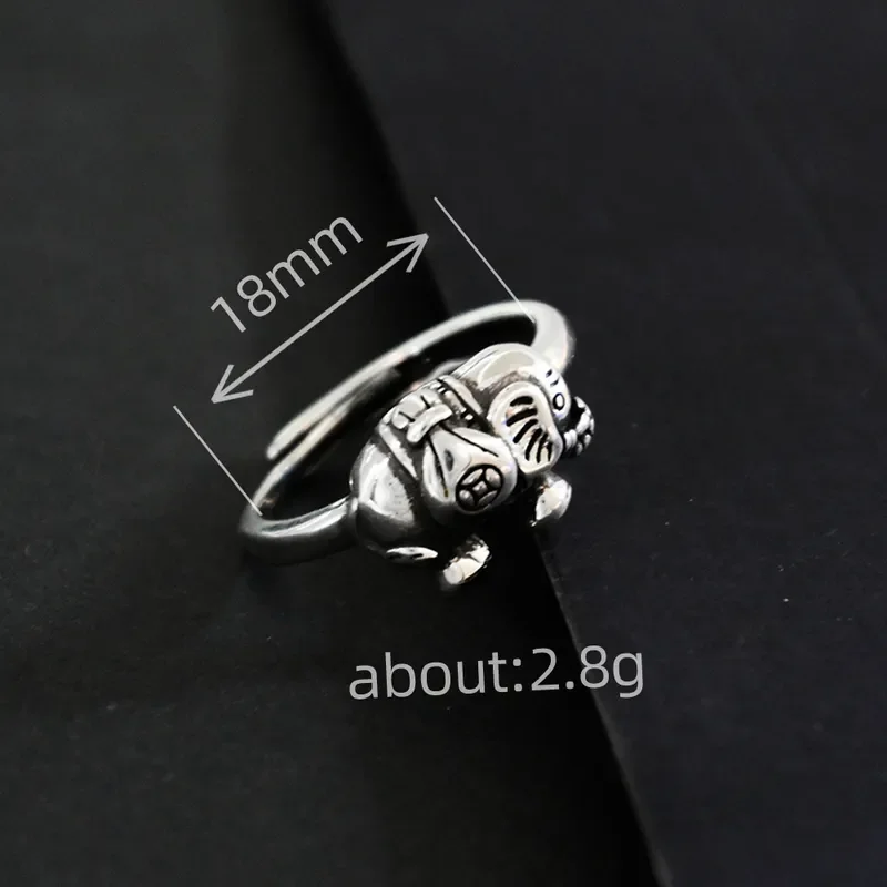 Retro Elephant Ring Men Simple High End Imitation Thai Silver Index Finger Ring Fashionable Versatile Creative Open Ring