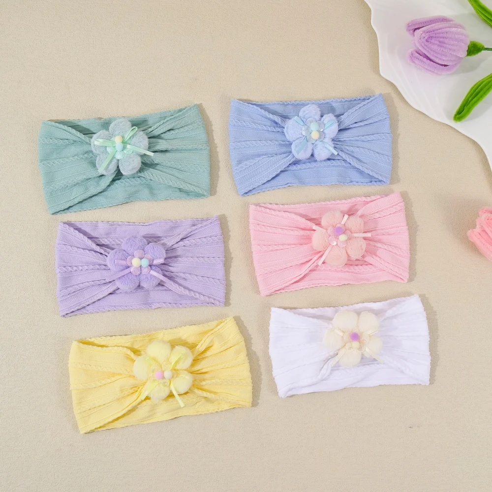 Macaron Color Newborn Headbands Cable Knit Flower Hairbands for Kids Girls High Elastic Soft Turban Infant Hair Accessories