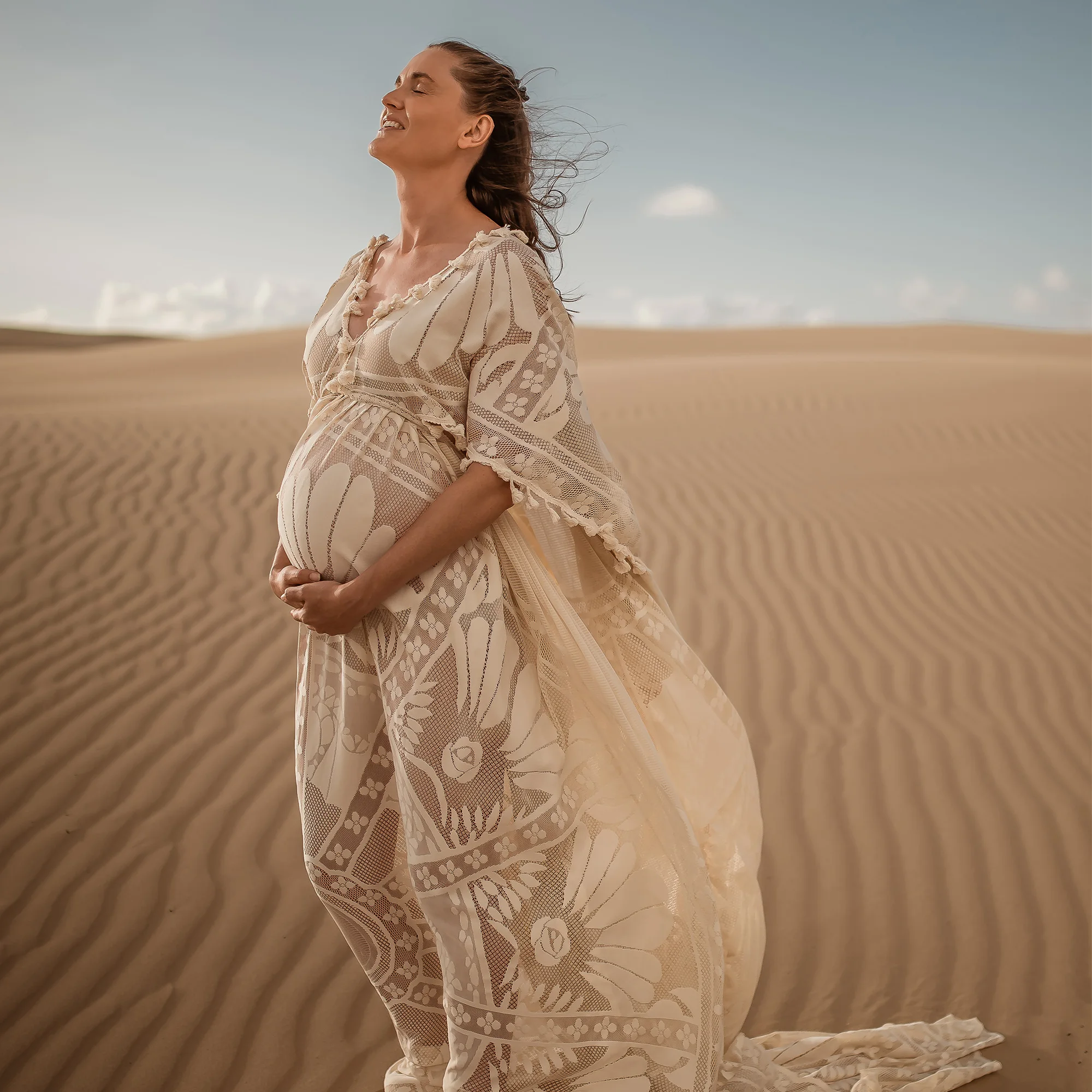 Don&Judy White Lace Butterfly Cape Gown Sheer Overlay with Tassel Edge for Maternity Shoot Desert Theme Bridal Party Photoshoot