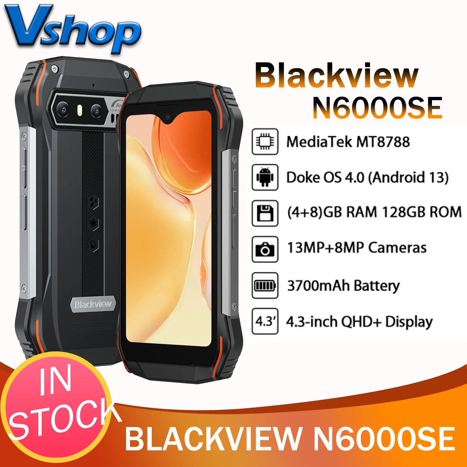 Blackview N6000SE Rugged Smartphone  4GB+128GB 4.3 inch Display MediaTek MT8788 Octa Core 13MP Camera 3700mAh Android 13 NFC 4G