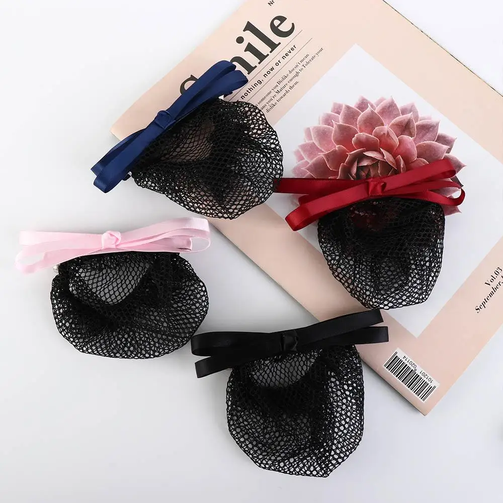 Mesh Hair Net Lady Dance Headdress Bow Office Hair Net Hairgrips Cover Net Korean Bun Snood Ponytail Clip Women Spring Clips