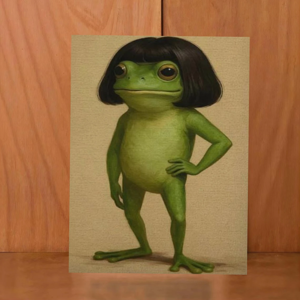 Humorous Hair Frog Oil Painting By Numbers DIY Canvas Kit Funny Animal Character Art For Room Wall Decor
