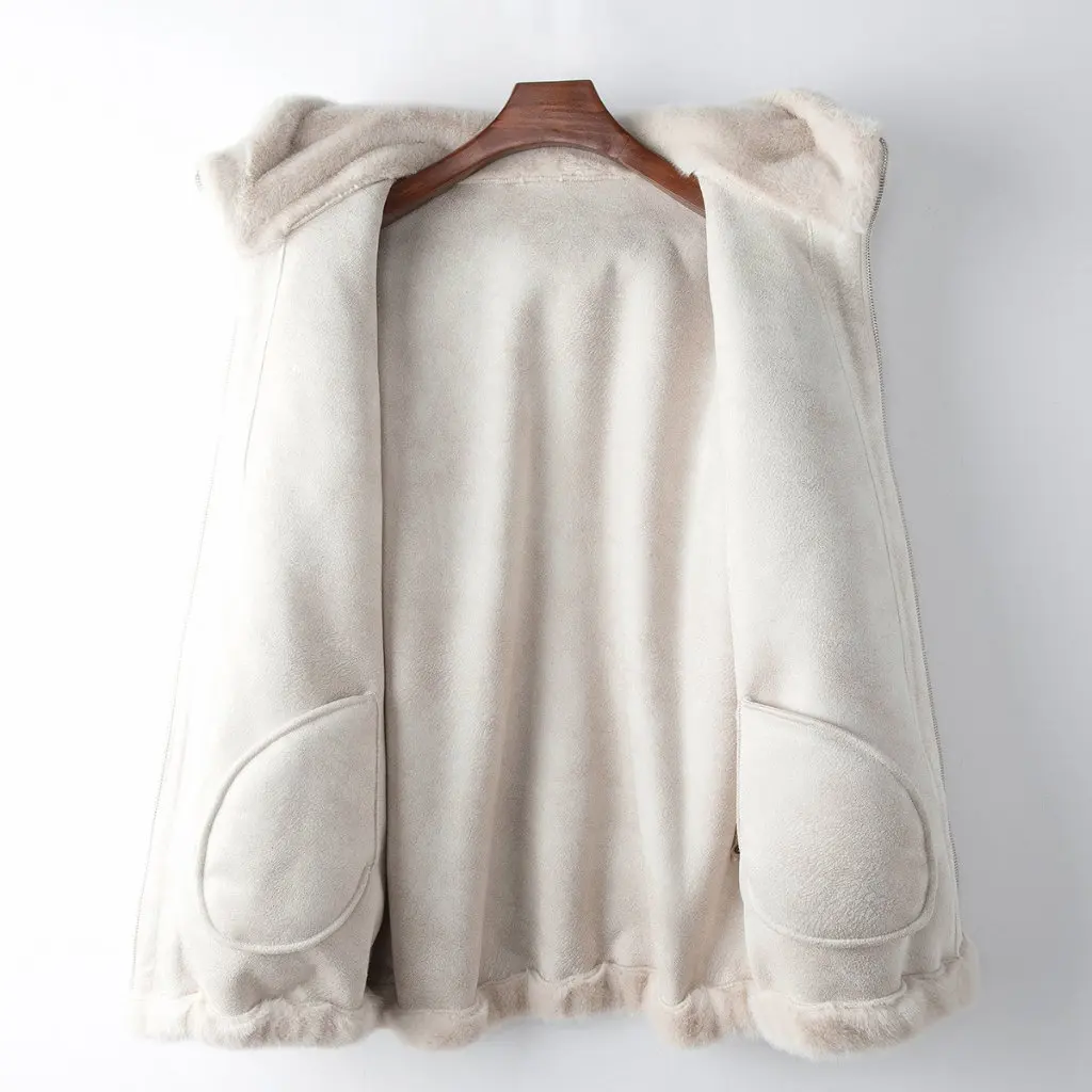 

Elegant Gold Mink Velvet Jacket Autumn Winter Warm Loose Hooded Eco-Friendly Fur Lantern Sleeve Women's Outerwear