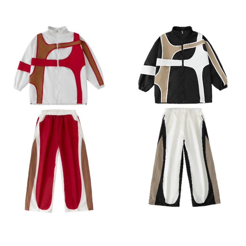 Dziewczęta Hip Hop Kontrastowa kurtka Spodnie sportowe Chłopcy Street Dance Płaszcz Streetwear Dzieci K-pop Jazz Zestaw ubrań Dzieci Mundury szkolne