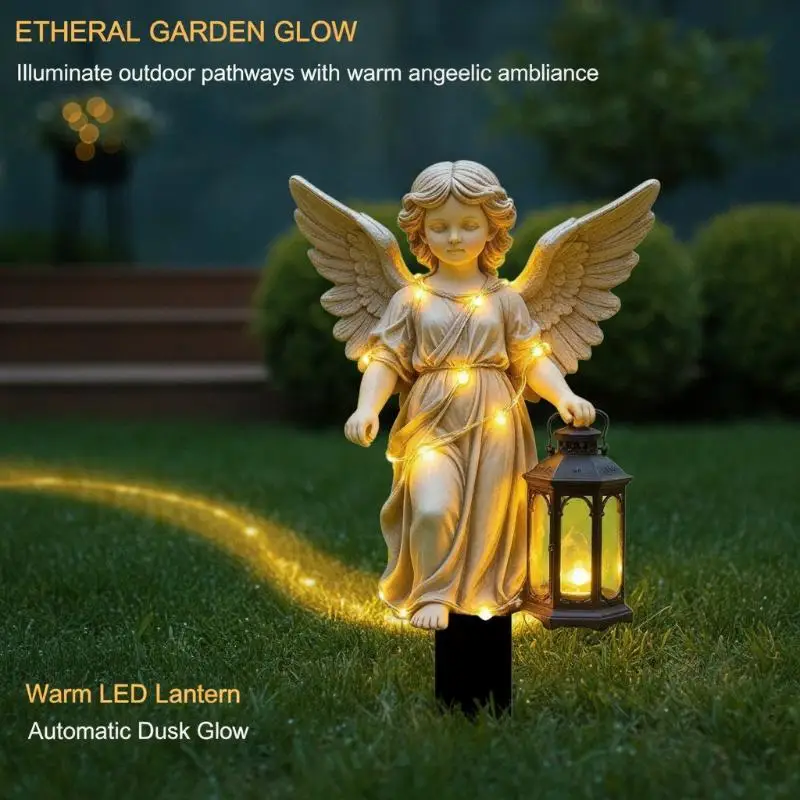 2D Acrylic Angel LED Garden Stake Waterproof Warm Light Lantern for Porch Patio Outdoor Home Decor