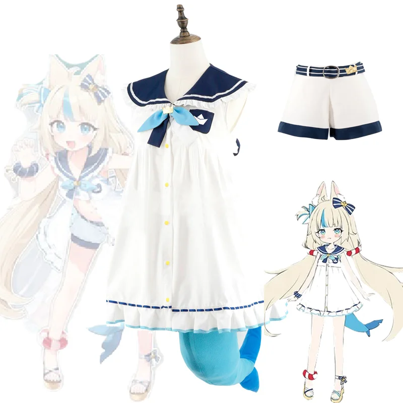 

Vtuber Sameko Saba Cosplay Costume Adult Unisex Dress Shorts Sailor Collar Fish Tail Uniform Halloween Clothes Accessory Outfits