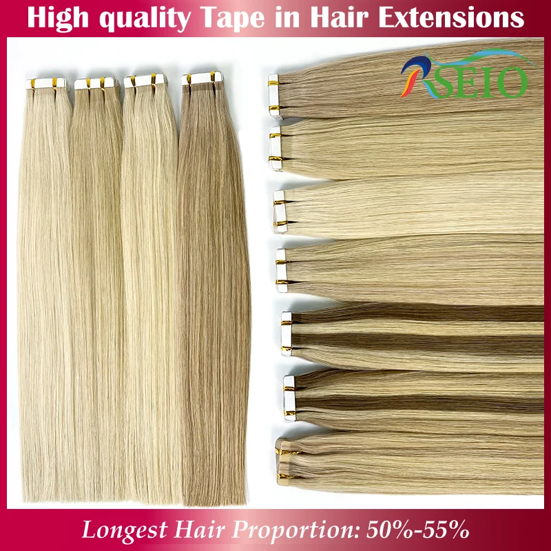 

High Quality Tape in Human Hair Extensions Natural Straight Hair Seamless Invisible 14"-22" 100% Real Natural Hair End Thicken