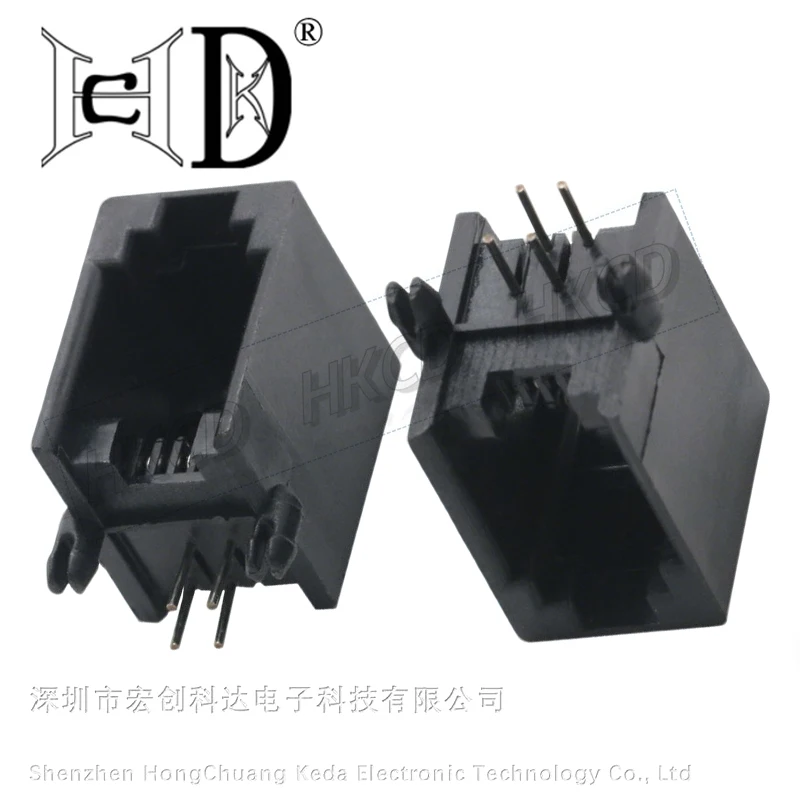 10pcs HKCD 4P4C RJ11 PCB Mount Jack, Vertical Through Hole Telephone Socket Connector for Phone Equipment