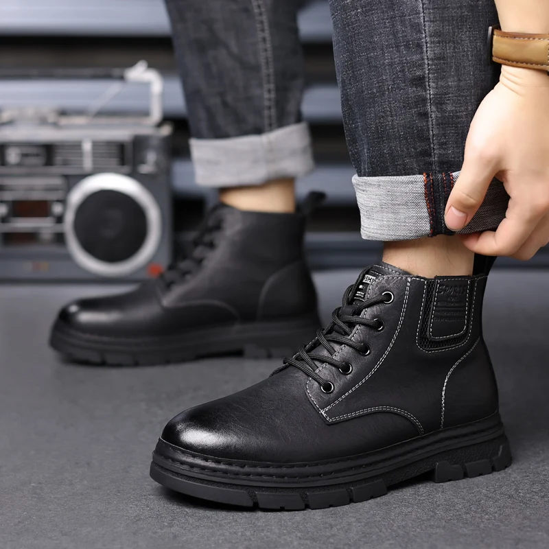 

Lace-Up Male Fashion Basic Boots Luxury Brand Mens Low Top Walking Shoes 2025 New Men's Vintage Casual Boots High-Top Work Boots