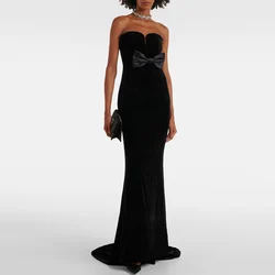 Sexy Evening Dresses Velour Mermaid/Trumpet Clubbing Dress Black Strapless Bow Sweep Train Saudi Valentine's Day Gown Long