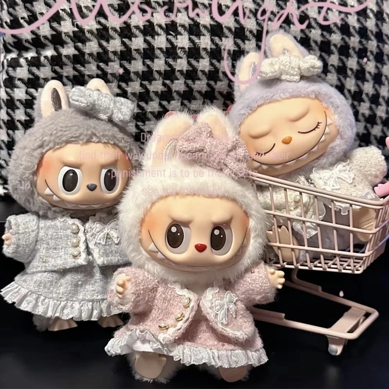 ชุดเสื้อผ้าตุ๊กตาลาบูบู 17 ซม. ชุดหมี หมวก หมวกไหมพรมลายหัวใจ ชุดน่ารัก ตกแต่งเสื้อผ้าตัวเล็กๆ