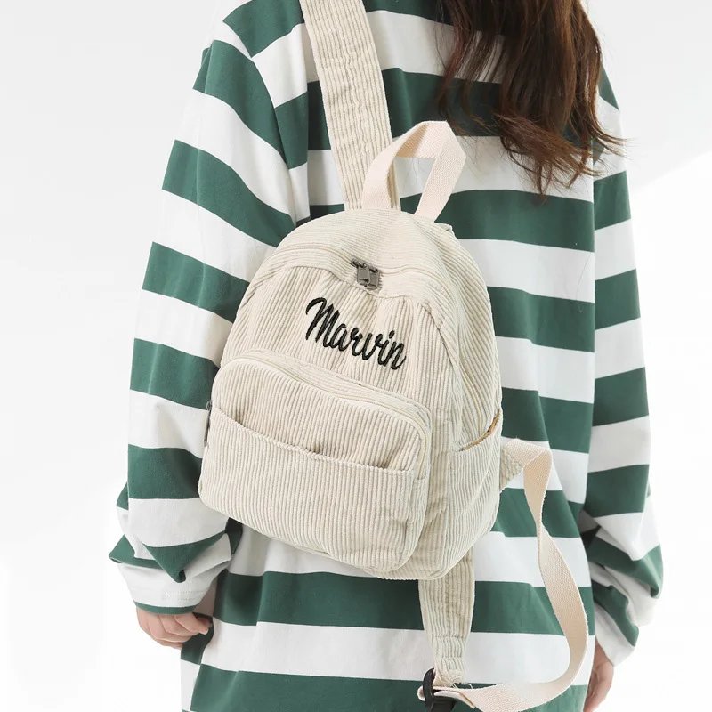 Einfarbiger Cord rucksack für Frauen, personal isierter Rucksack für Studenten, Retro-und minimalisti scher Mini rucksack für Männer