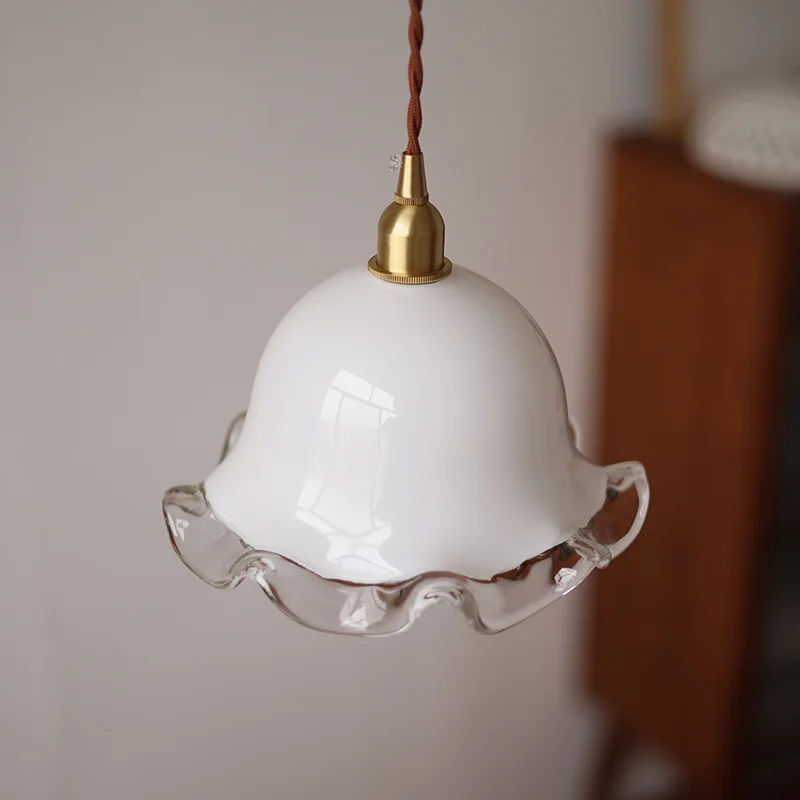 French Retro Minimalist Brass Glass Pendant Lights Bedsides Restaurant Bar Entrance Coffee Shop LED Hanging Chandeliers Fixtures