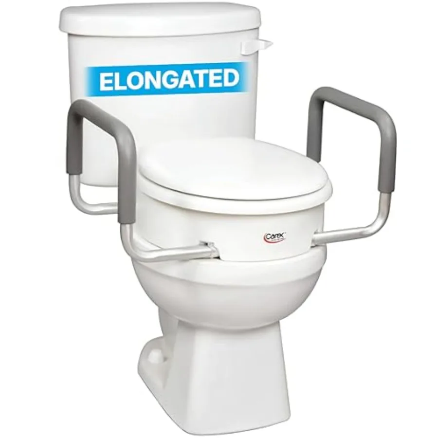 

Carex 3.5 Inch Raised Toilet Seat with Arms Elongated Toilet Seat Riser for Elderly and Handicap Individuals Universal Fit with