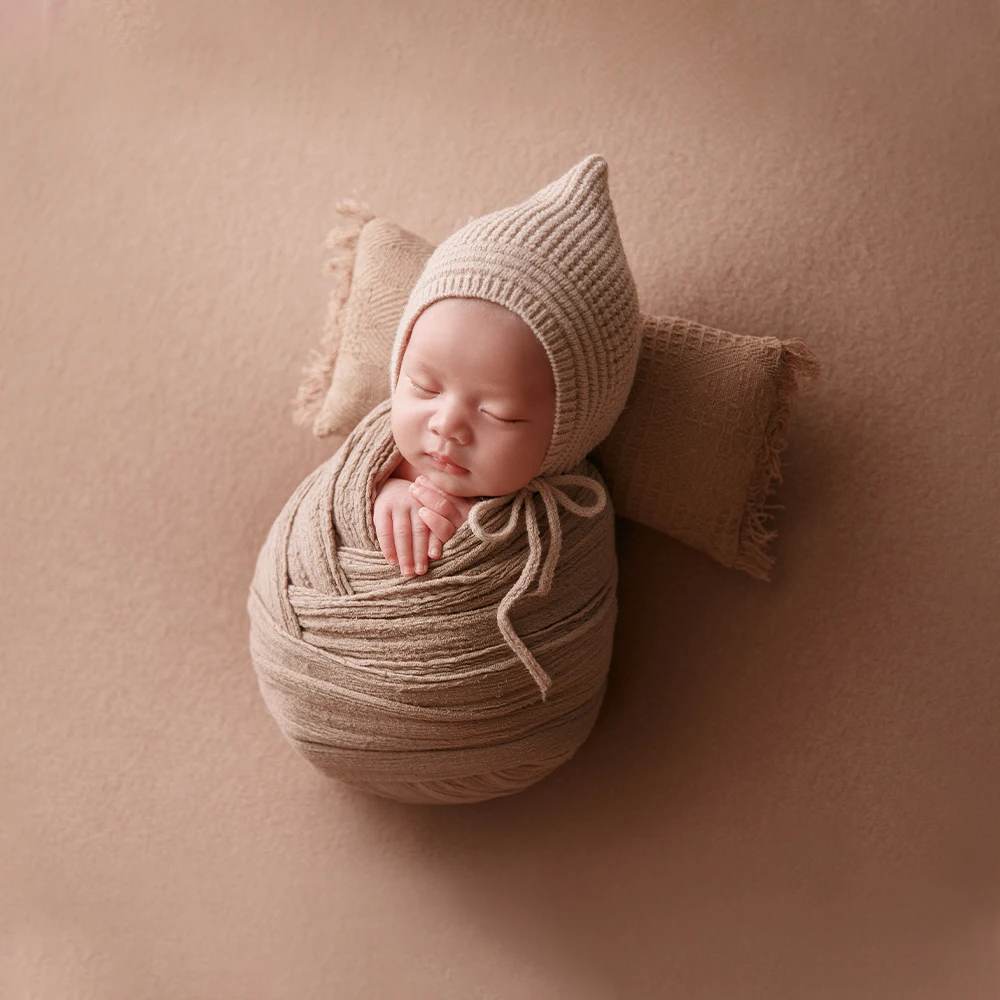 Newborn Wrap Photography Props Knitted Wool Bear Hats+Dolls Set Woolen Hats Baby Posing Pillow Studio Brown Shooting Theme Props