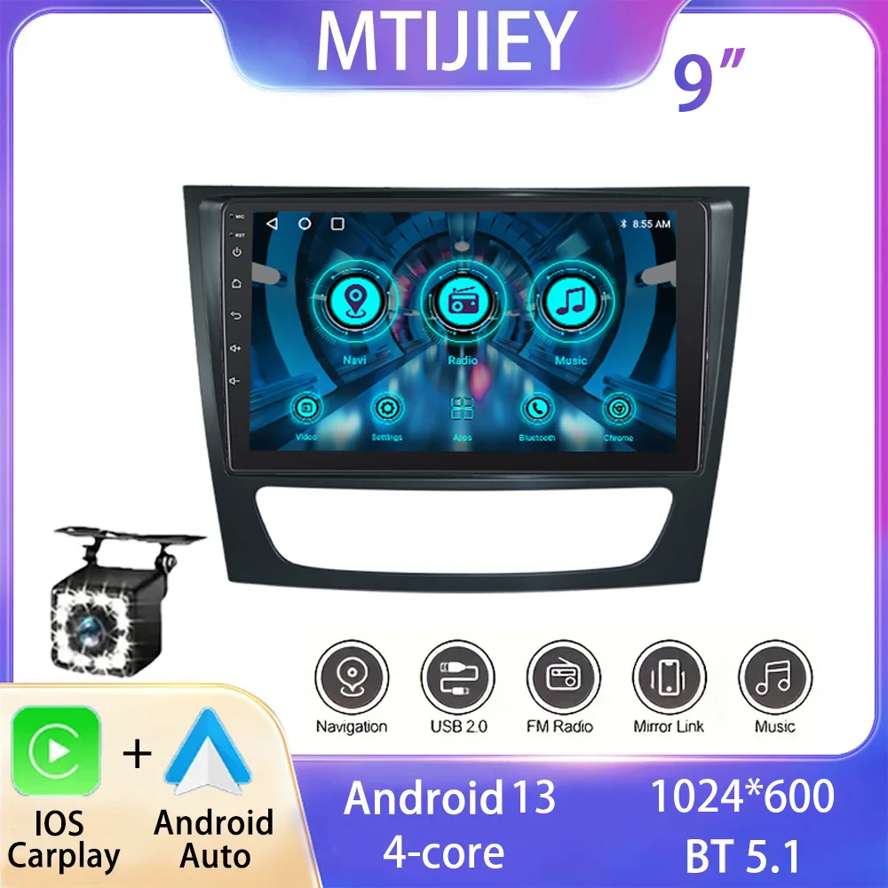 

For Mercedes Benz E-class W211 2002 2003 2004 2005 2006 2007 2008 CLS CLASS W219 Car Radio Wireless Carplay Android Auto 2 DIN