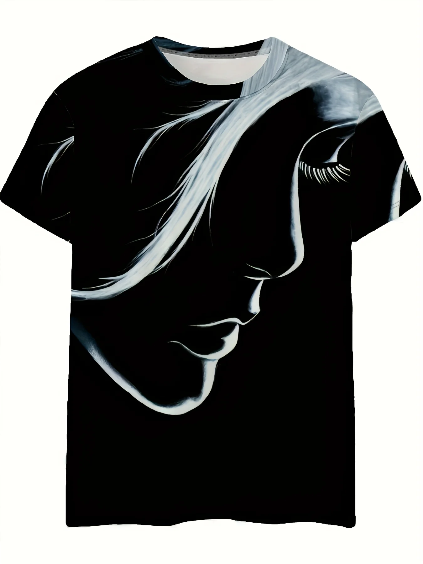 

Women's Casual Short Sleeve Breathable Crew Neck T-Shirt - Black and White Graphic Print Spring and Summer Fashion Tops