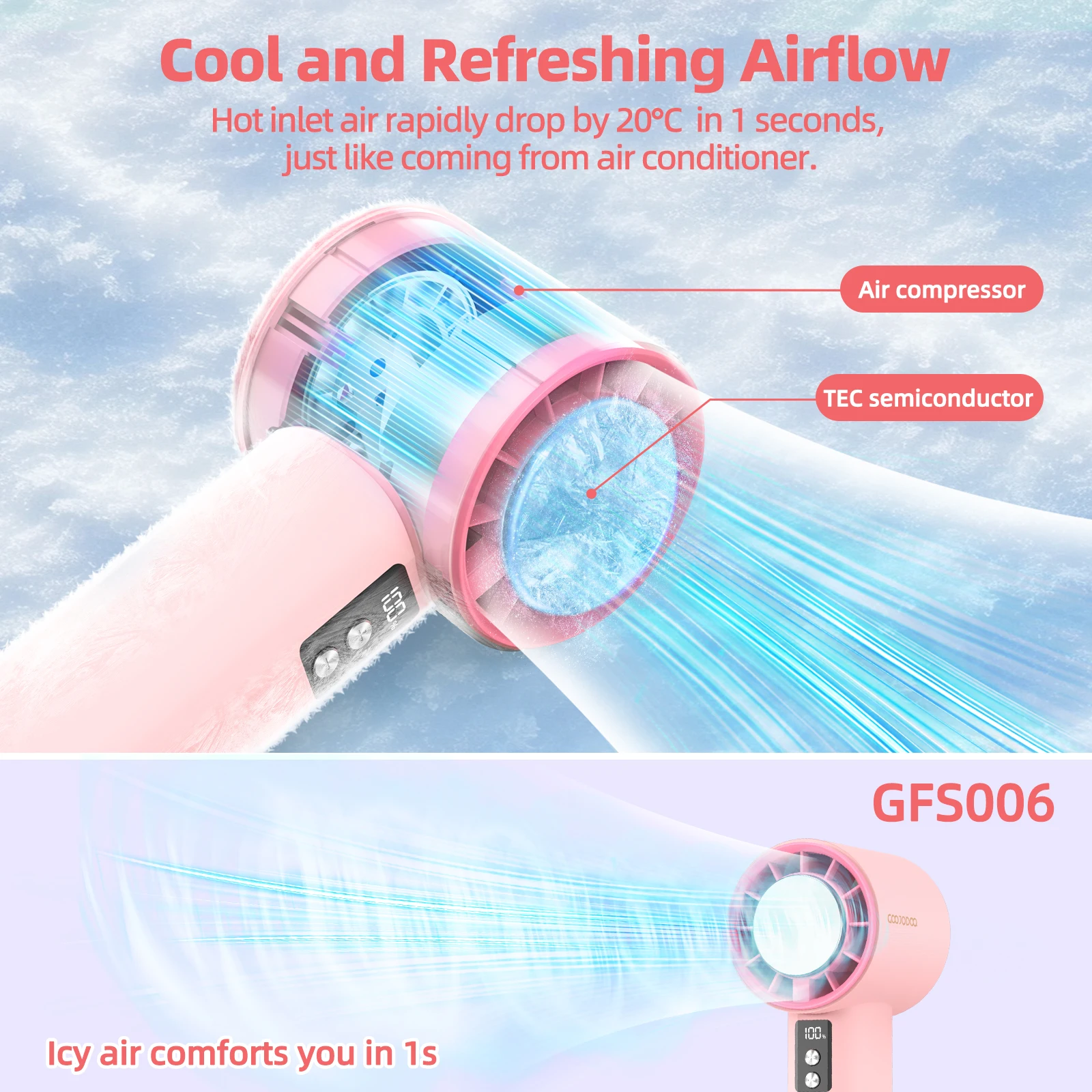 Mini Fan 100 Gear Wind Speed Electric Fan Digital Display Adjustable Turbo Portable Outdoor Handheld of Cold Compressed Sheets