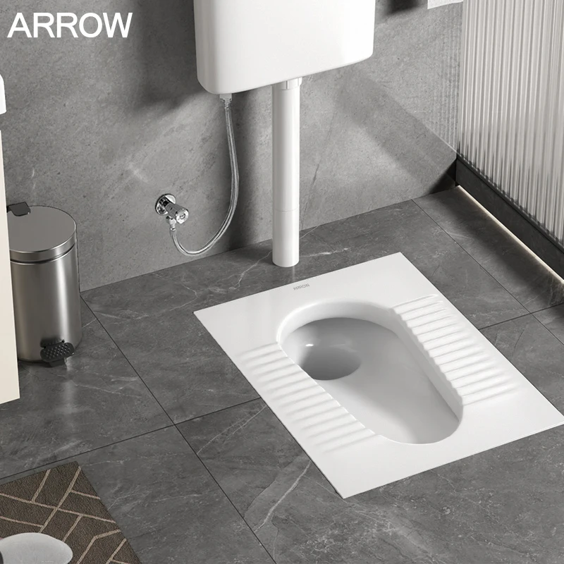 ARROW Modern Floor Mounted White Squat Toilet with Flush Without Fender for Bathroom Use
