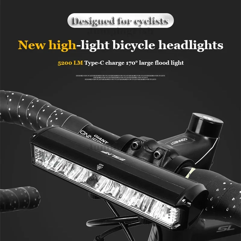 Super Bright 5*P90 Wick Powerful Bike Light Oled Charge Shows 8000Mah Rebicycle Headlight Flashlight Type-C Charging 5200Lm Lamp