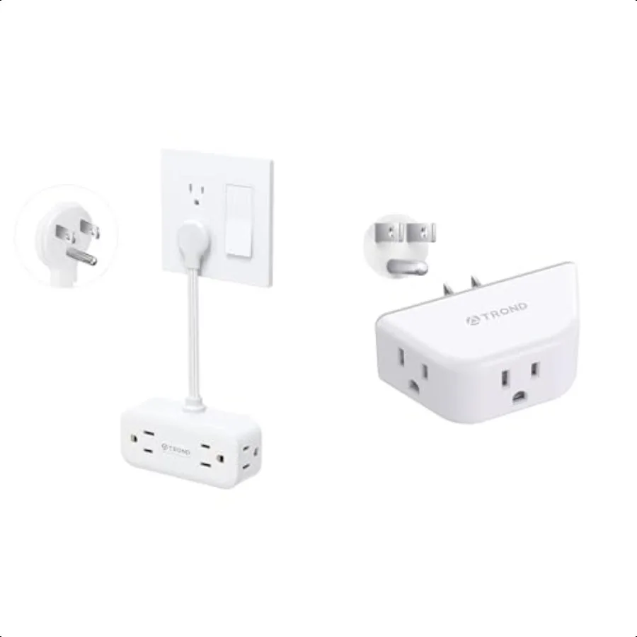 

Outlet Extender 3Prong Grounded Wall Plug Splitter 3 Way Angled Outlet Adapter + Outlet Extender with 6 Inch Cord Flat Plug Ada
