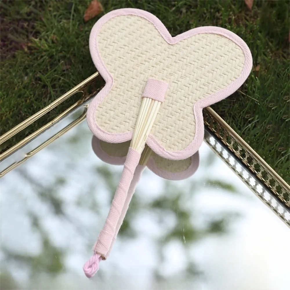 Summer Weaving Hand Fan Portable Hand Fan Handmade Raffia Palm Leaf Fan with Colorful Edging Summer Handheld Woven Cooling Fans