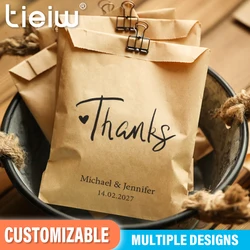 Personalized Favor Bags, Custom Thank Your Kraft Gift Sacks for Guests, Baby Shower Bridal Shower Party Gift Packaging, 50Pcs