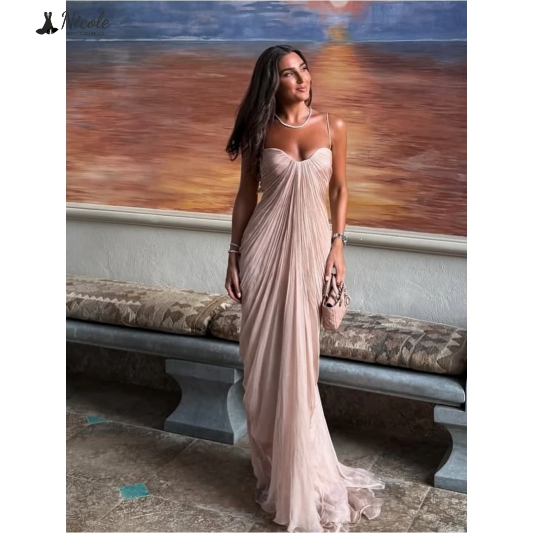 

Nicole Chiffon Luxurious Women's Evening Dresses Woman Elegant Party Dresses 2025 Custom Made Line A Slim Shoulder Straps Prom