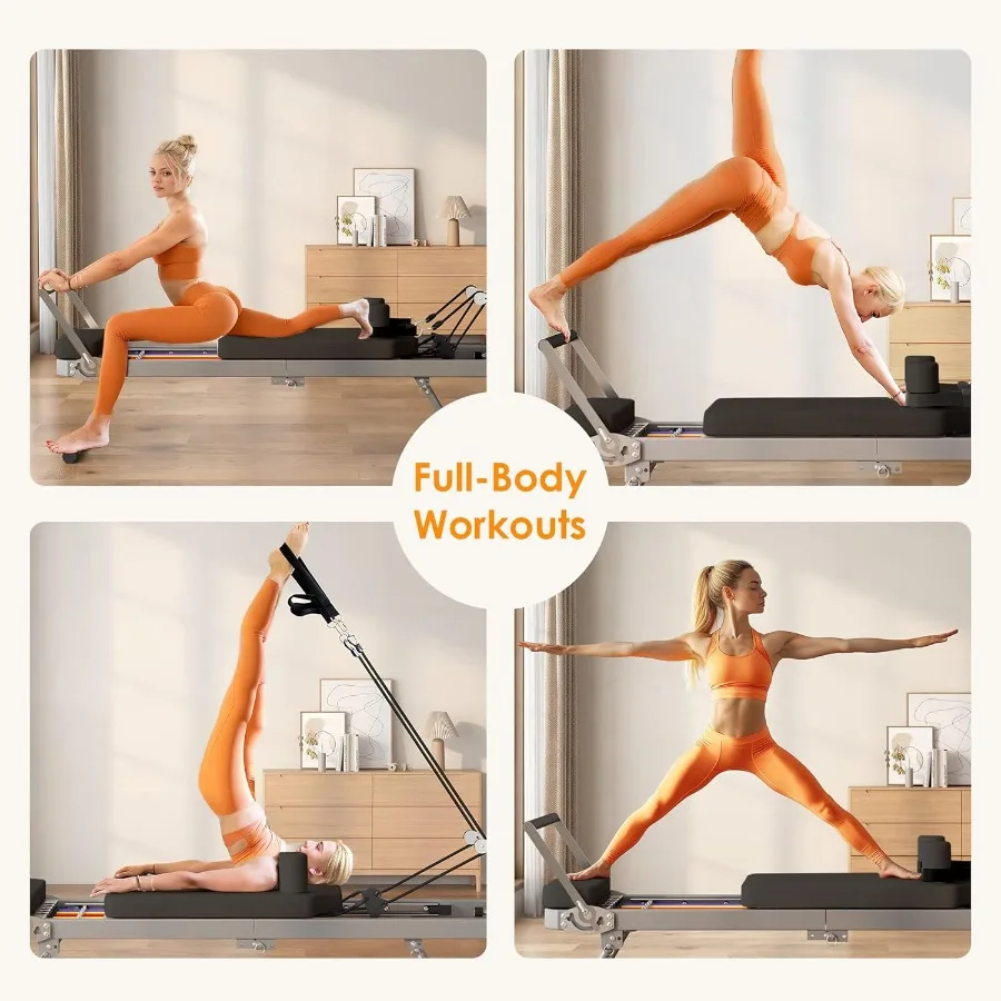 آلة بيلاتيس قابلة للطي للتمرين في صالة الألعاب الرياضية المنزلية مع نوابض معدنية عالية القوة مثالية للمبتدئين والمتوسطين