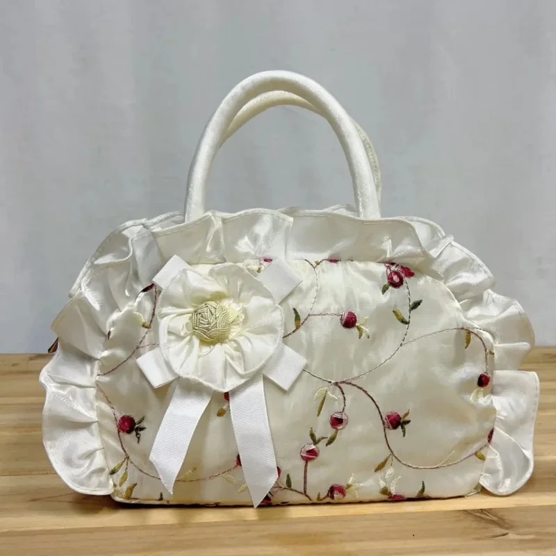 Bolso de mano para mujer, bolso de mano de encaje con lazo coreano, bolso pequeño hecho a mano con cambio de flor para mamá, bolso de tela para teléfono móvil de alta capacidad para ir al trabajo