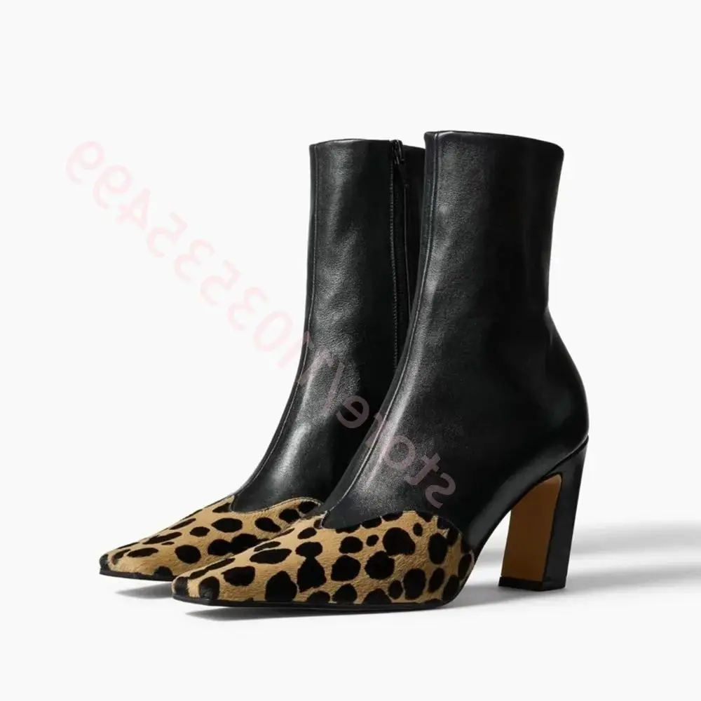 

2025 New Black Patchwork Leather Ankle Boots British Style High-Heel Chelsea Women's Casual Office Short Boot