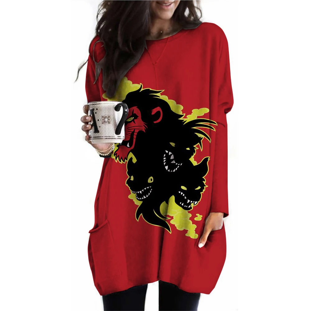 2024 Spring/Autumn Long Sleeve T-shirt Disney Lion King Printed Women's Top Women's Cartoon Printed Pocket T-shirt