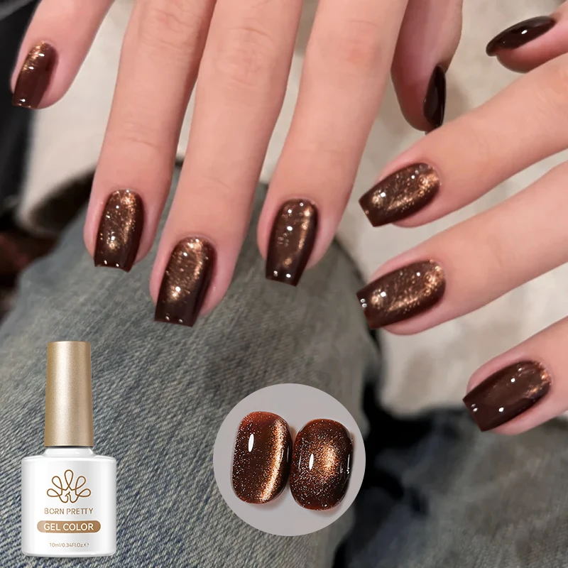 BORN PRETTY Coffee Chocolate Cat Magnetic Eye Gel Polish Golden Gradient 10ml Autumn Series Soak Off UV LED Nail Art DlY At Home