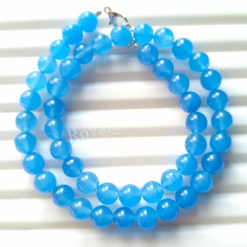 

AAA Blue 8mm Smooth Beads Necklace Natural jade Bead round Gemstone