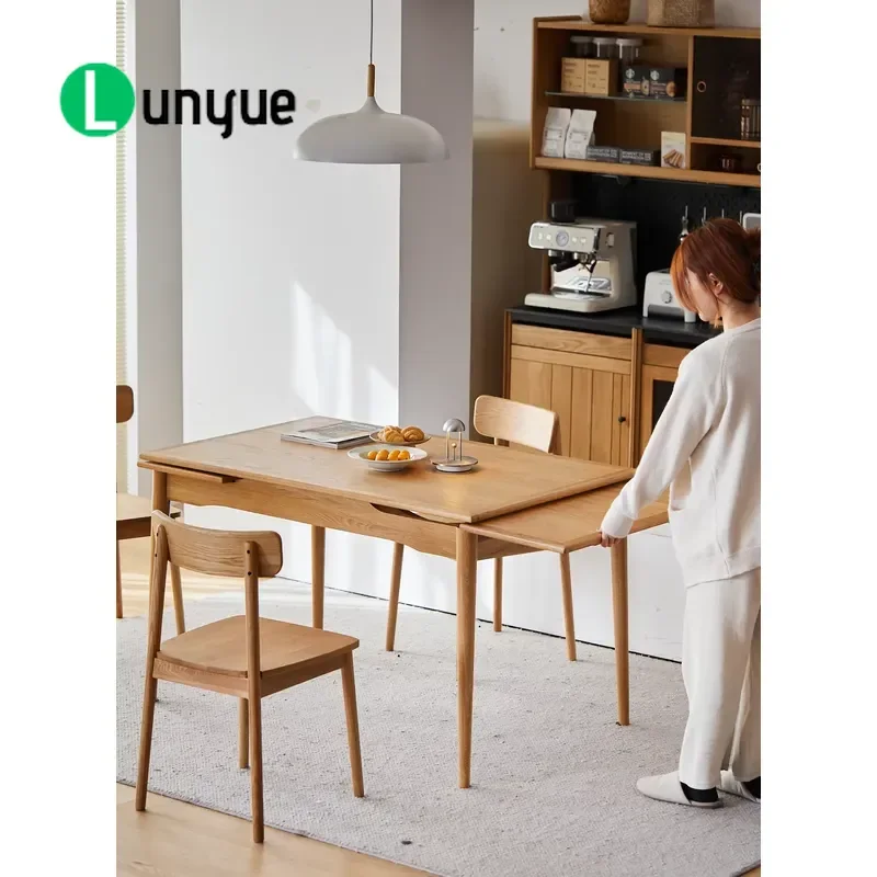 Solid Wood Folding Dining Table Rectangular 8 Seater Modern Luxury Style Space Saving Design for Apartment Hotel Home