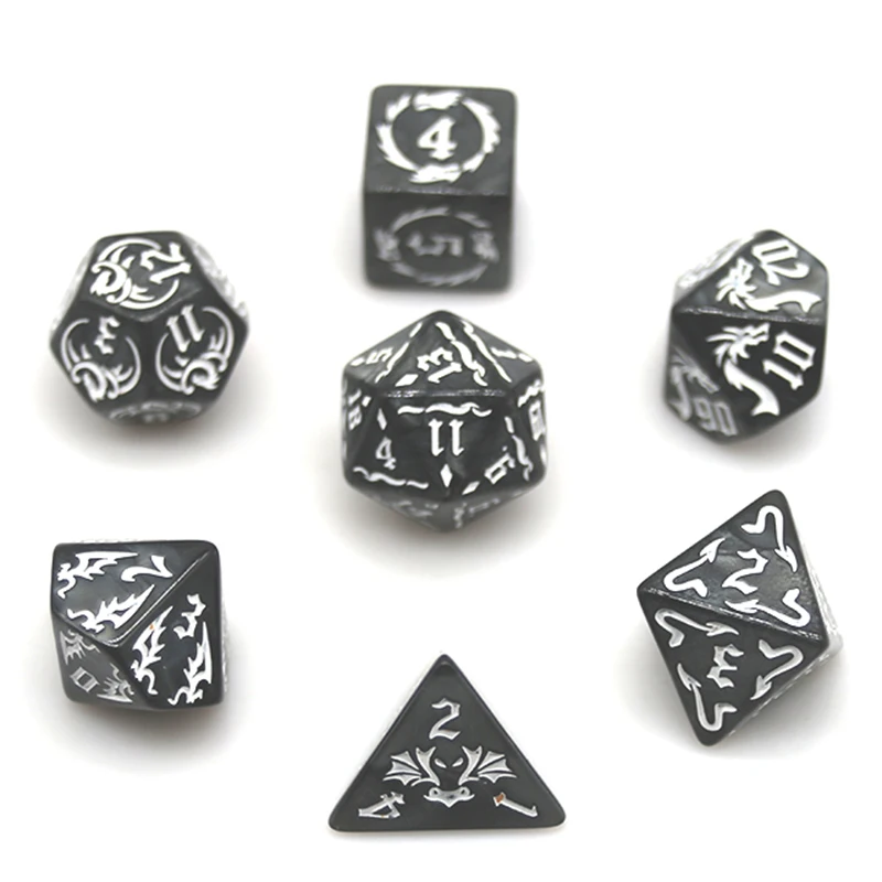 7pcs/set Hollowed Out Pattern Digital Dice Set for TRPG RPG COC Cthulhu D20 D12 D10 D8 D6 D4 Table Game Board Game Dnd Dice Set