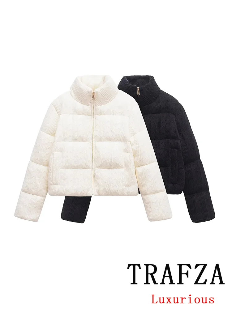 TRAFZA Casual Chic Vintage Solid Women Sweater Jackets Zipper Pockets Thick Coats Fashion 2025 Spring Streetwear Coats