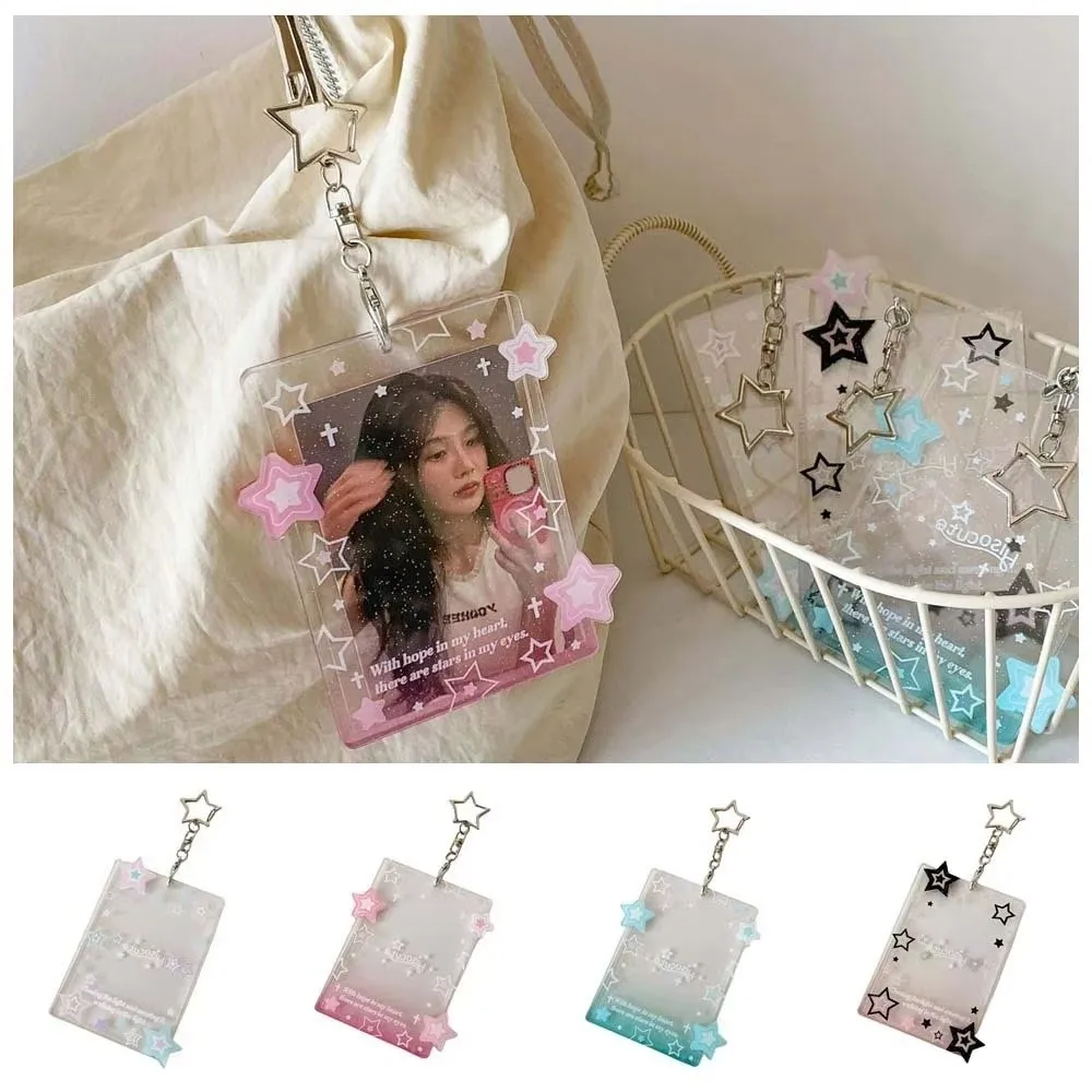 Transparent Card Holder Polarized Photo Compatible Keychain Attached ID Card Holders Star Design Pendant Card Case