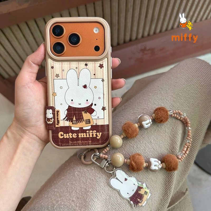 Bonito miffy escudo do telefone adequado para iphone 17 16 15 14 dos desenhos animados criativo cachecol coelho anti gota caso de telefone anime acessórios presente