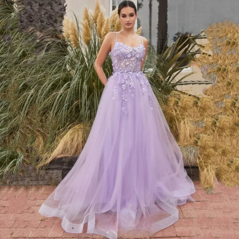 Aleeshuo Elegant Lady Organza A-Line Prom Dress Sleeveless Evening Dress Applique Spaghetti Strap Party Dress فساتين سهره فاخره