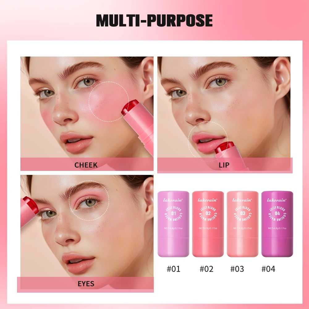 3 w 1 Jelly Blush Stick Lip Eye Cheek Makeup Cooling Water Jelly Tint Moisturize Brighten Lip Gloss Face Rouge Milk Blusher