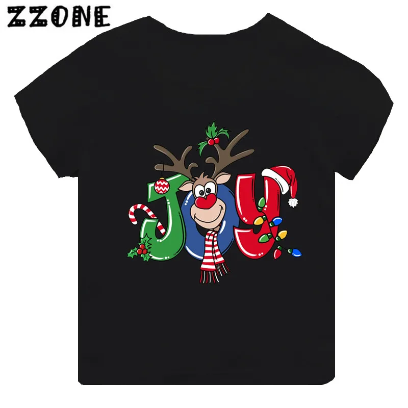 T-shirt noir à manches courtes pour enfants, joyeux Noël, gnome, cerf, père Noël, imprimé, drôle, vêtements pour filles, bébé, garçons, enfants, Y, TH5865