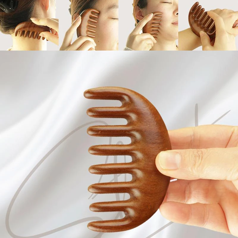 Sisir Pijat Kayu Cendana Sisir Kulit Kepala Meridian Kepala Perawatan Pengikis Leher Bahu Mata Wajah Sisir Gigi Lebar Anti-statis