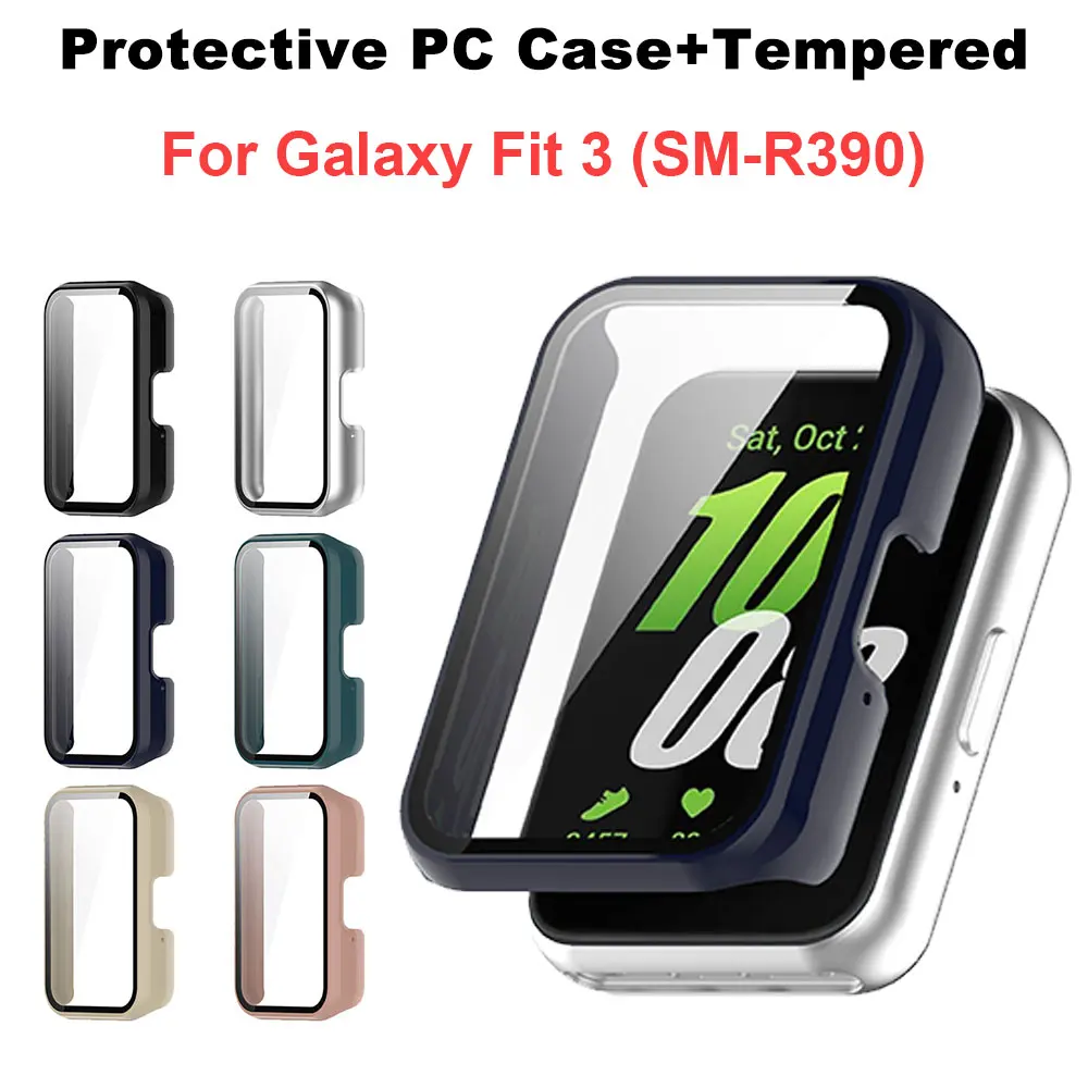 Tempered Glass + Case For Samsung Galaxy Fit 3 SM-R390 Screen Protector Hard PC Protective Bumper For Galaxy Fit3 Accessories