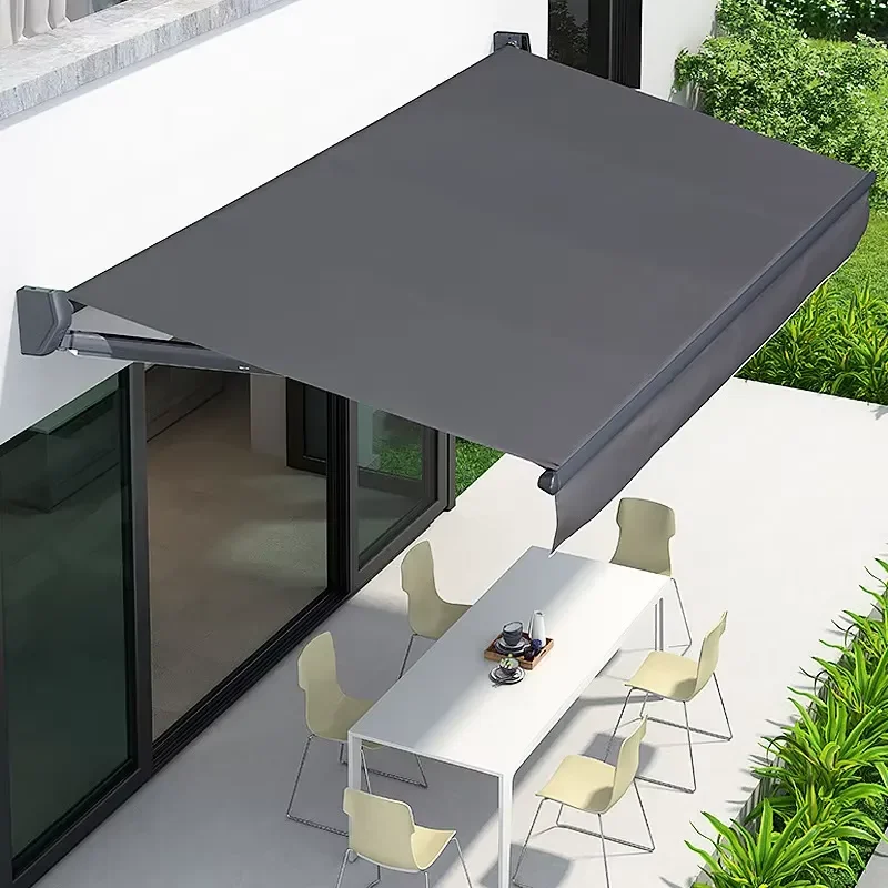 Custom Commercial Manual Aluminum Folding Arm Cassette Retractable Tarpaulin Terrace Sunshade Awning for Pressure Treated