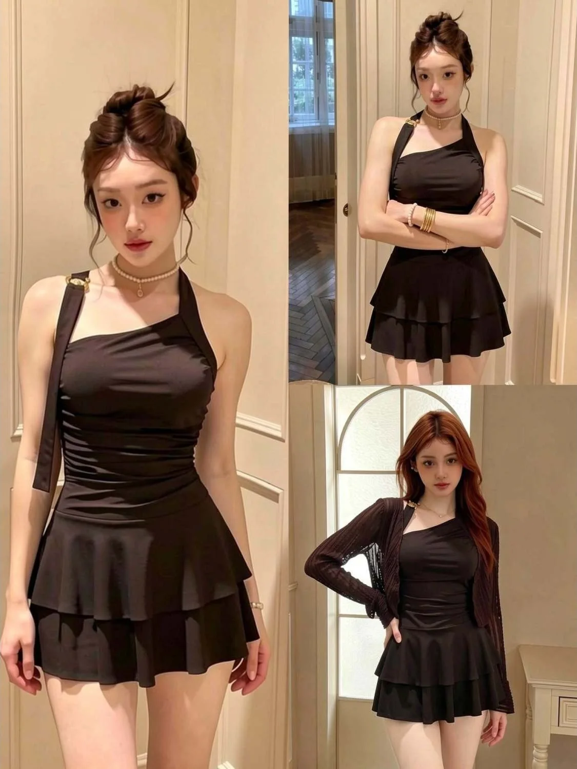 

Conservative Style One-Piece Swimsuit with Lace Cover up for Women Swimming Vacation Thermal Spa Casual Swimwear Nylon Fabric