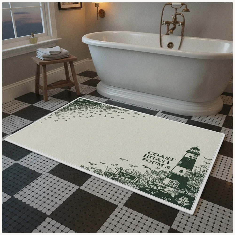 VIKAMA British Forest Cream Lighthouse Coast Flannel Door Mat, Washable Quick Dry Door Mat, UK Home Decor for Home, Entryway