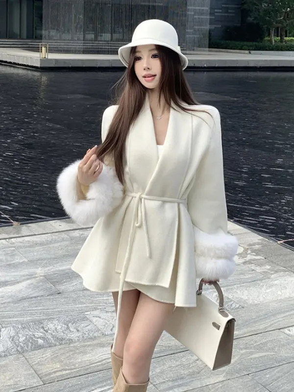 

Элегантное двустороннее шерстяное пальто в корейском стиле, модное, изысканное, для нежной весенней погоды, женская верхняя одежда премиум-качества, коллекция Весна 2026